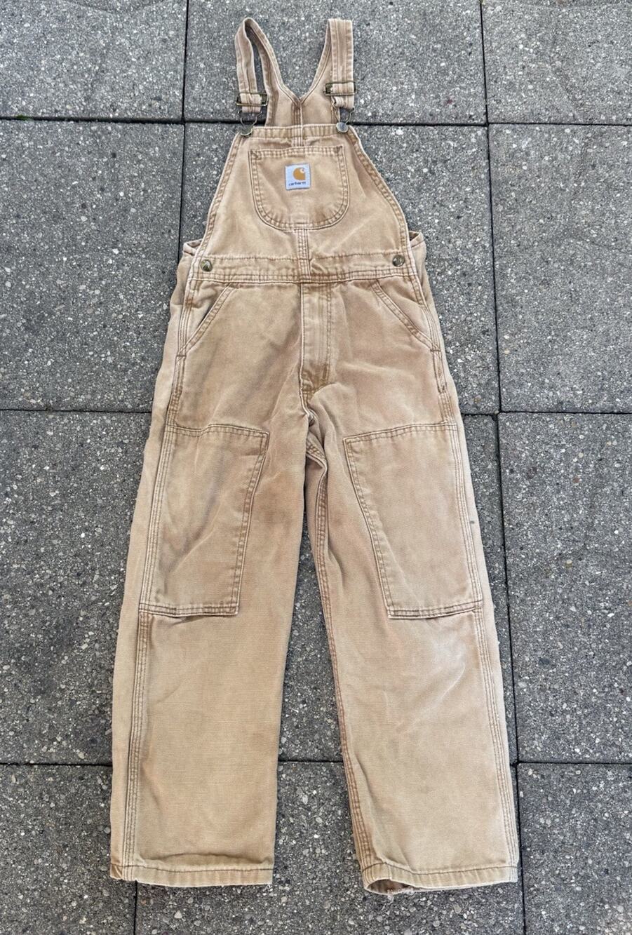 Vintage Carhartt Kids 7 Youth Bib Overalls Brown Duck Canvas Double Knee YBR01